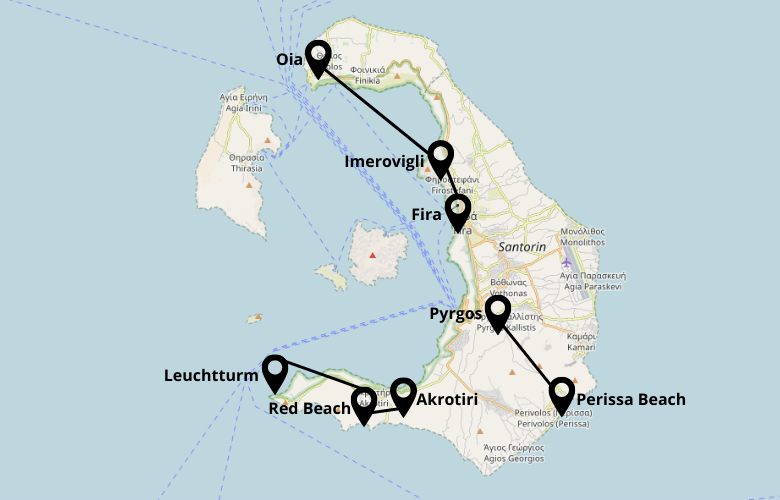 3 Tage Santorini Reiseroute Plan Karte Highlights Map