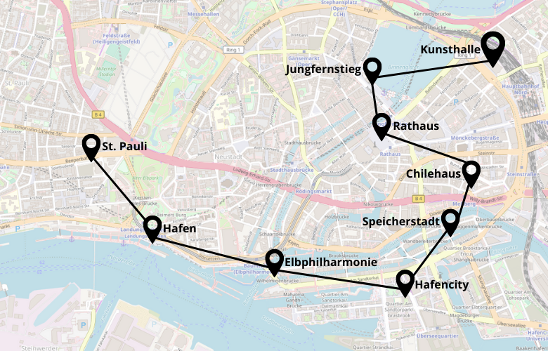 1 Tag Hamburg Satdtrundgang Karte Plan Map