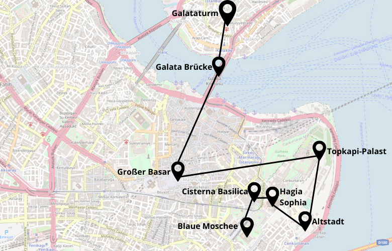 1 Tag Istanbul Stadtrundgang Plan Karte Map