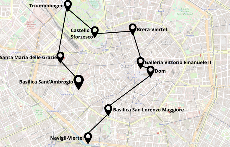 1 Tag Mailand Stadtrundgang Plan Karte Map