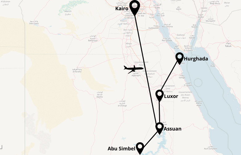 2 Wochen Ägypten Reiseroute Karte Map Plan