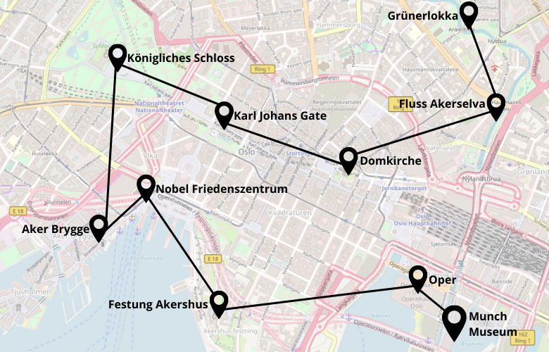 1 Tag Oslo Stadtrundgang Karte Map Plan