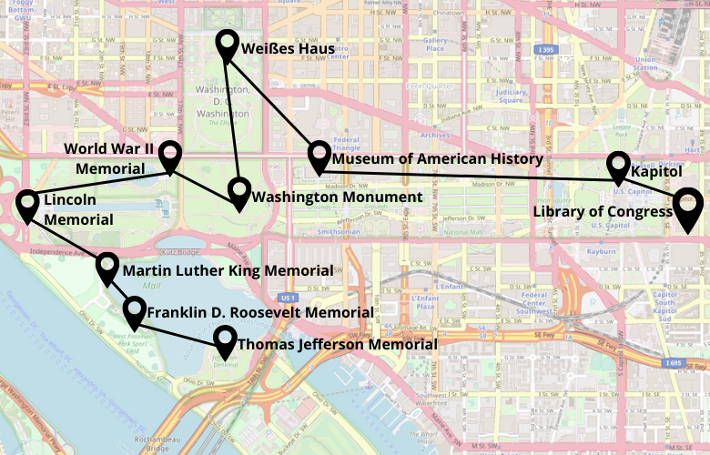 1 Tag Washington DC Stadtrundgang Karte Map Plan