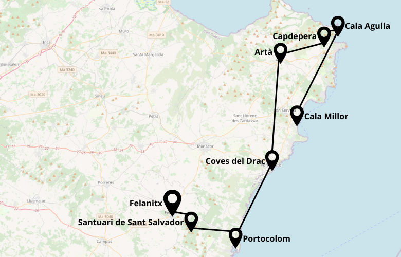 1 Tag Mallorca Osten Route Karte Map Plan