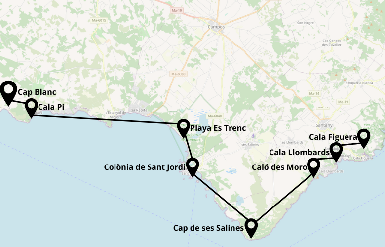 1 Tag Mallorca Süden Route Karte Map Plan