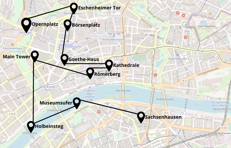 1 Tag Frankfurt am Main Stadtrundgang Karte Map Plan