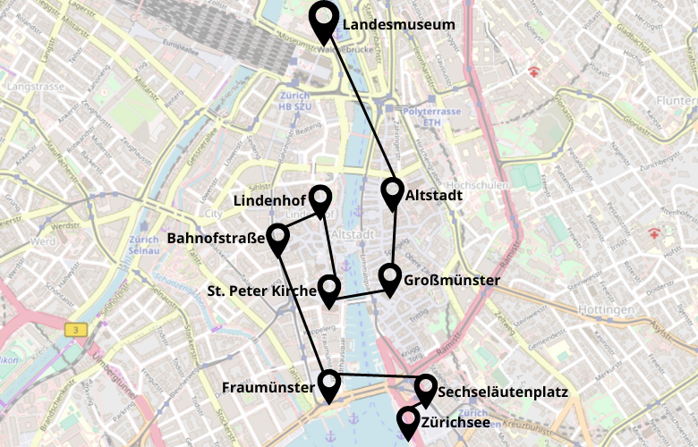 1 Tag Zürich Stadtrundgang Karte Map Plan