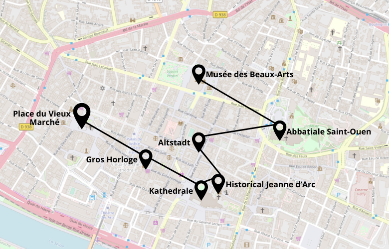1 Tag Rouen Stadtrundgang Karte Map Plan