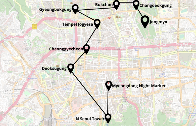 1 Tag Seoul Stadtrundgang Karte Map Plan