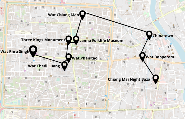1 Tag Chiang Mai Stadtrundgang Karte Map Plan