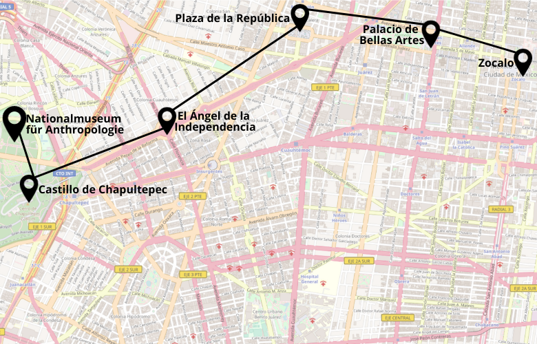 1 Tag Mexiko-Stadt Stadtrundgang Karte Map Plan