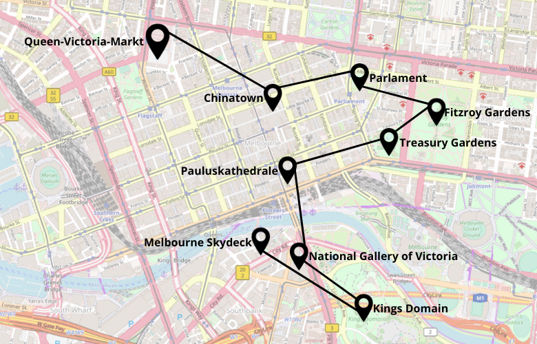 1 Tag Melbourne Stadtrundgang Karte Map Plan