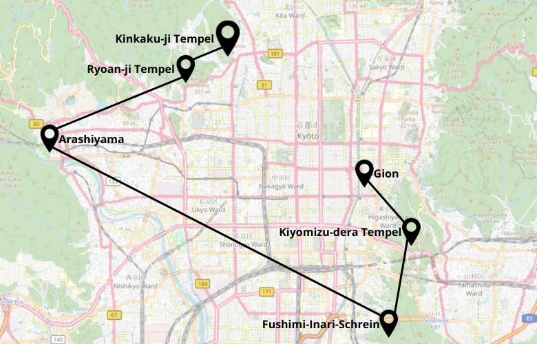 1 Tag Kyoto Stadtrundgang Karte Map Plan