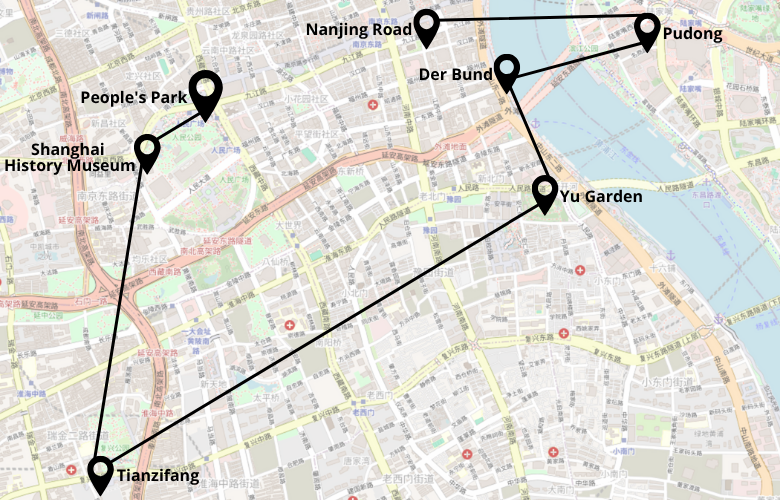 1 Tag Shanghai Stadtrundgang Karte Map Plan