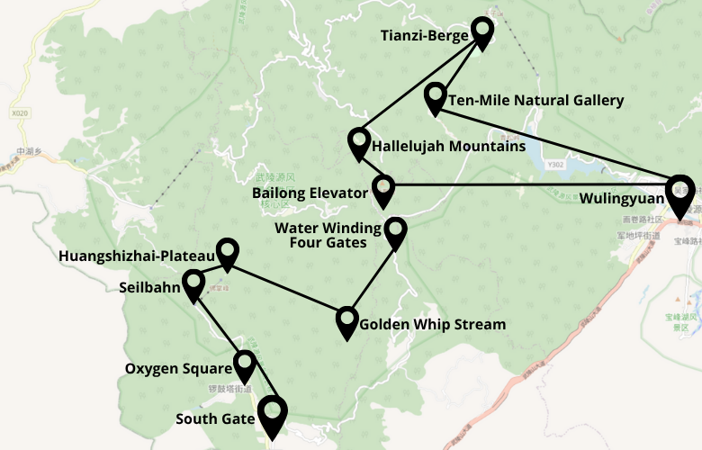 2 Tage Zhangjiajie Rundgang Karte Map Plan