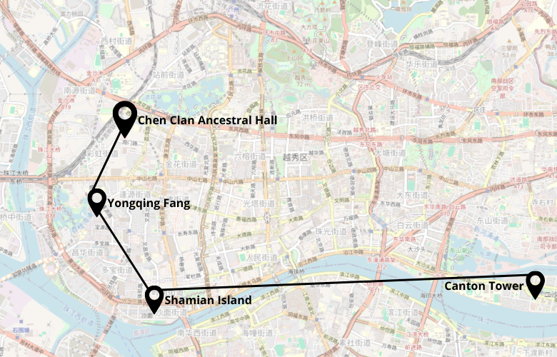 1 Tag Guangzhou Rundgang Karte Map Plan
